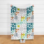 puzzle wholecloth: teal + aqua + citron + orange + gray