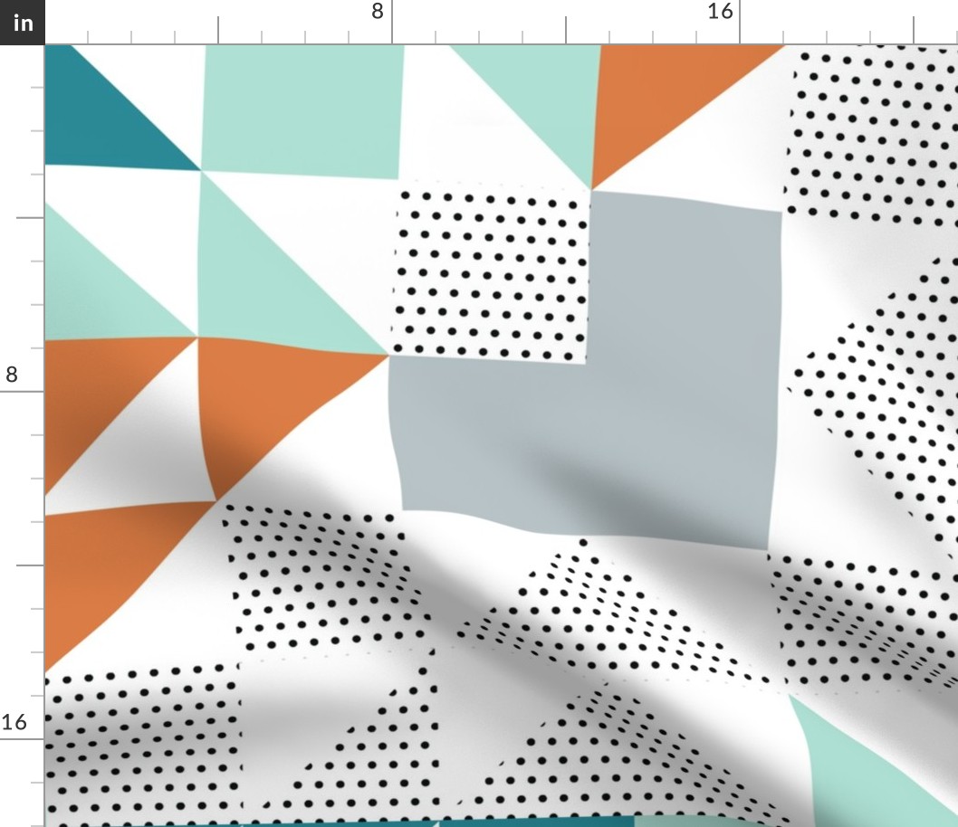 puzzle wholecloth: teal + aqua + citron + orange + gray