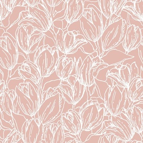Hand drawn tulips, botanical, floral, dusty rose