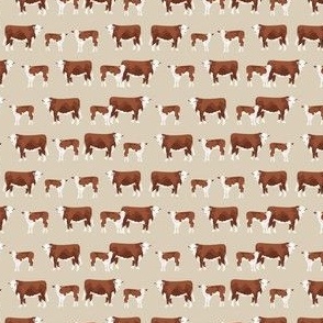 MINI hereford cattle and calf fabric farm fabrics - sand