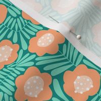 Climbing Flowers V6: Modern Abstract Medium Flower Power in Mint and Peach - Small