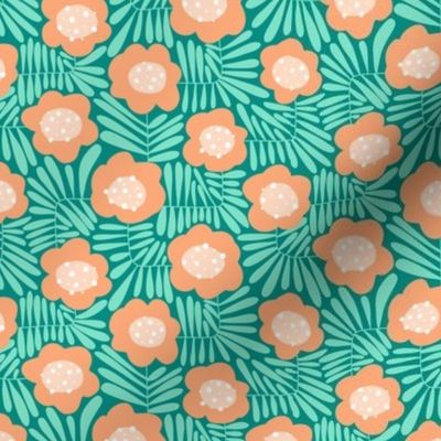 Climbing Flowers V6: Modern Abstract Medium Flower Power in Mint and Peach - Small