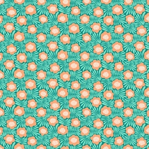 Climbing Flowers V6: Modern Abstract Medium Flower Power in Mint and Peach - Small