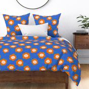 Climbing Flowers V3: Abstract Retro Floral Flower Power in Blue and Orange - Large