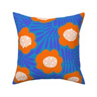 Climbing Flowers V3: Abstract Retro Floral Flower Power in Blue and Orange - Large