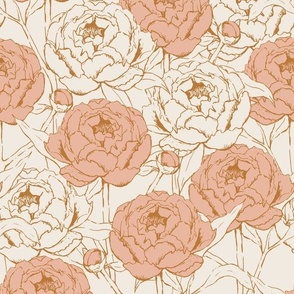 Peonies - dusty pink and cream - large scale