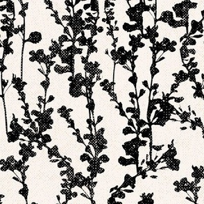 Tangled and textured botanical print - black and ivory