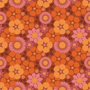 Boho Disco Floral / Gloria / Retro Hippie / Wild Rose Tangerine / Medium