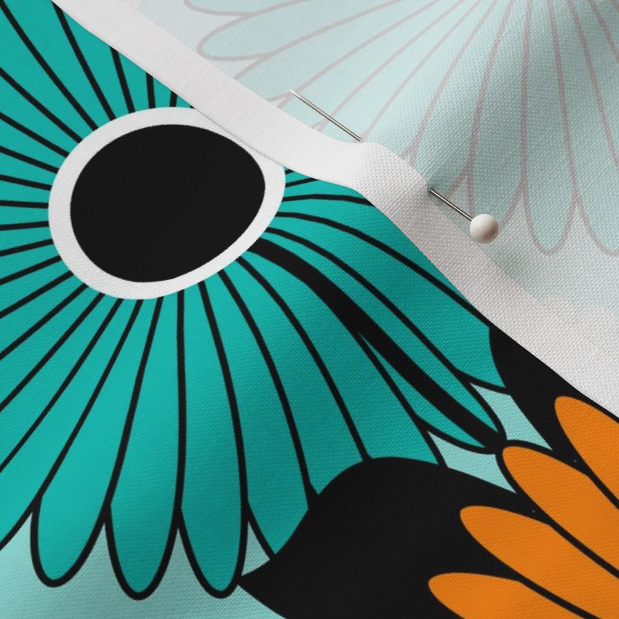 Modern Daisies and Diamonds // Turquoise Blue, Orange, Black and White // V3 // 571 DPI