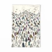 Forest trees Night - Nordic mountain landscape - Tea towel
