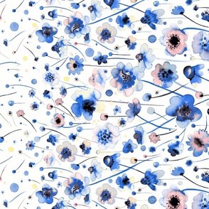Ink Blue Flowers Gradation