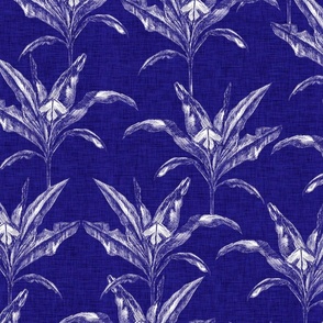 vintage sketchy banana palms toile de jouy - chinoiserie navy ink blue - large