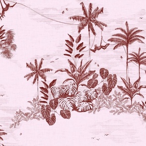 vintage sketchy tropical jungle toile de jouy  - burnt mauve -  large