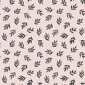 Leafy pattern, hand drawn leaves, dusty rose background