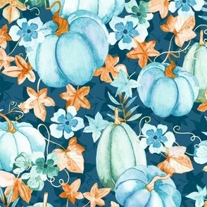 In the Pumpkin Patch in Blue and Orange - Medium