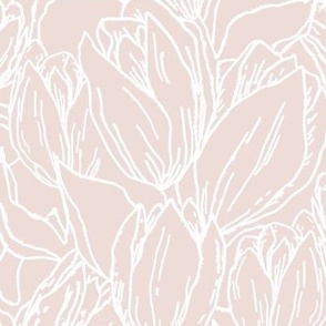 Hand drawn tulips, botanical, white pattern