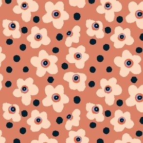 Paintilly Flowers Print Boobs collection | Hand painted abstract| Copper tan Nude pink orange black lilac blue | Large jumbo scale