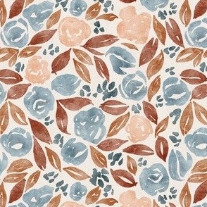 Painterly Floral | Brown and Blue