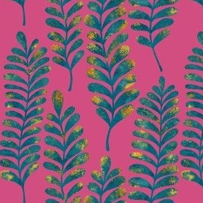 Metallic Ferns Teal Pink