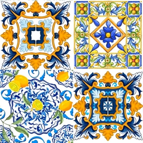 Portuguese tiles,blue tiles,Sicilian,majolica ,lemons,citrus 
