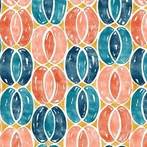 Retro Ovals | Coral and Blue