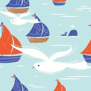 Seagulls & Sailing Boats - Blue