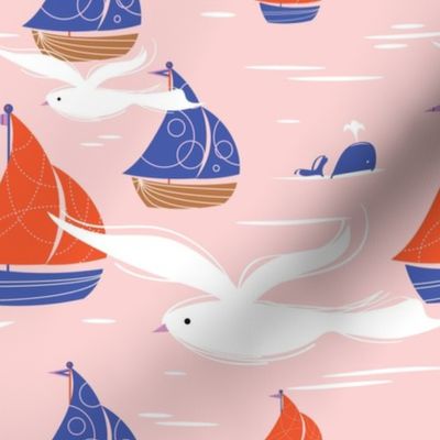 Seagulls & Sailing Boats - Pink