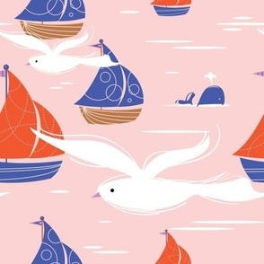 Seagulls & Sailing Boats - Pink