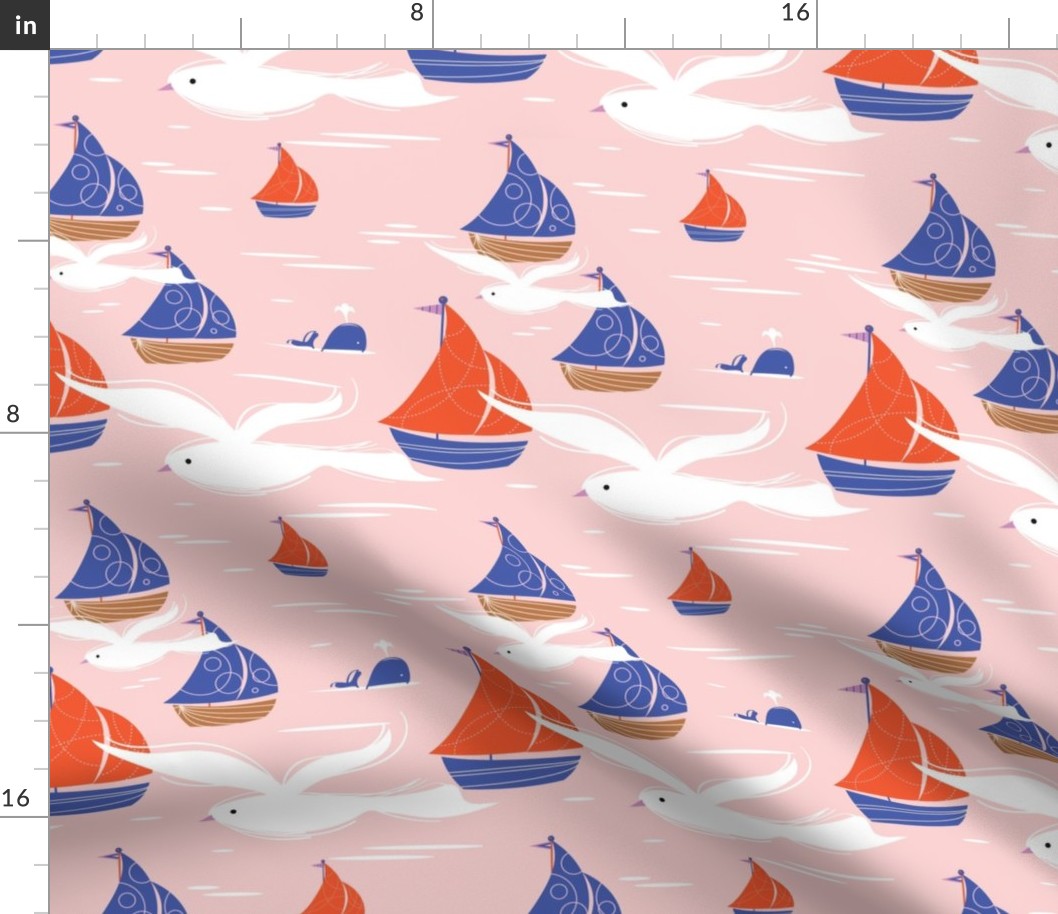 Seagulls & Sailing Boats - Pink