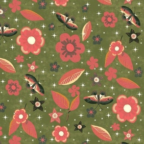 Butterfly floral olive and pink 