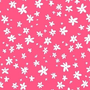 White mini flowers on pink background