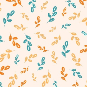 Leafy pattern, hand drawn leaves, colorful