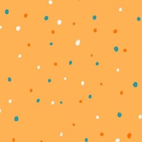 Colorful dots, orange background, confetti