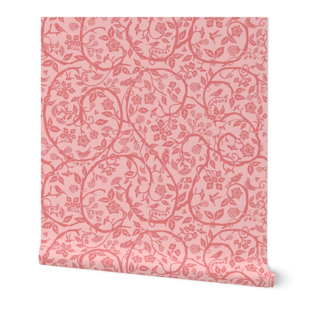 Monochromatic and Victorian style botanical pattern - pink ,coral , light pink