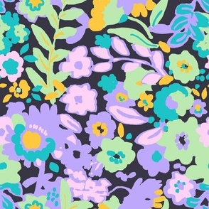 Acid floral Matisse style vibrant flower block