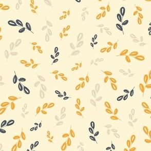 Hand drawn leaves, leafy pattern, bright yellow