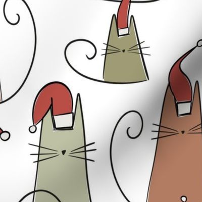 christmas cats - gus cat - earthy santa cats - cats fabric and wallpaper