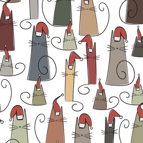 christmas cats - gus cat - earthy santa cats - cats fabric and wallpaper