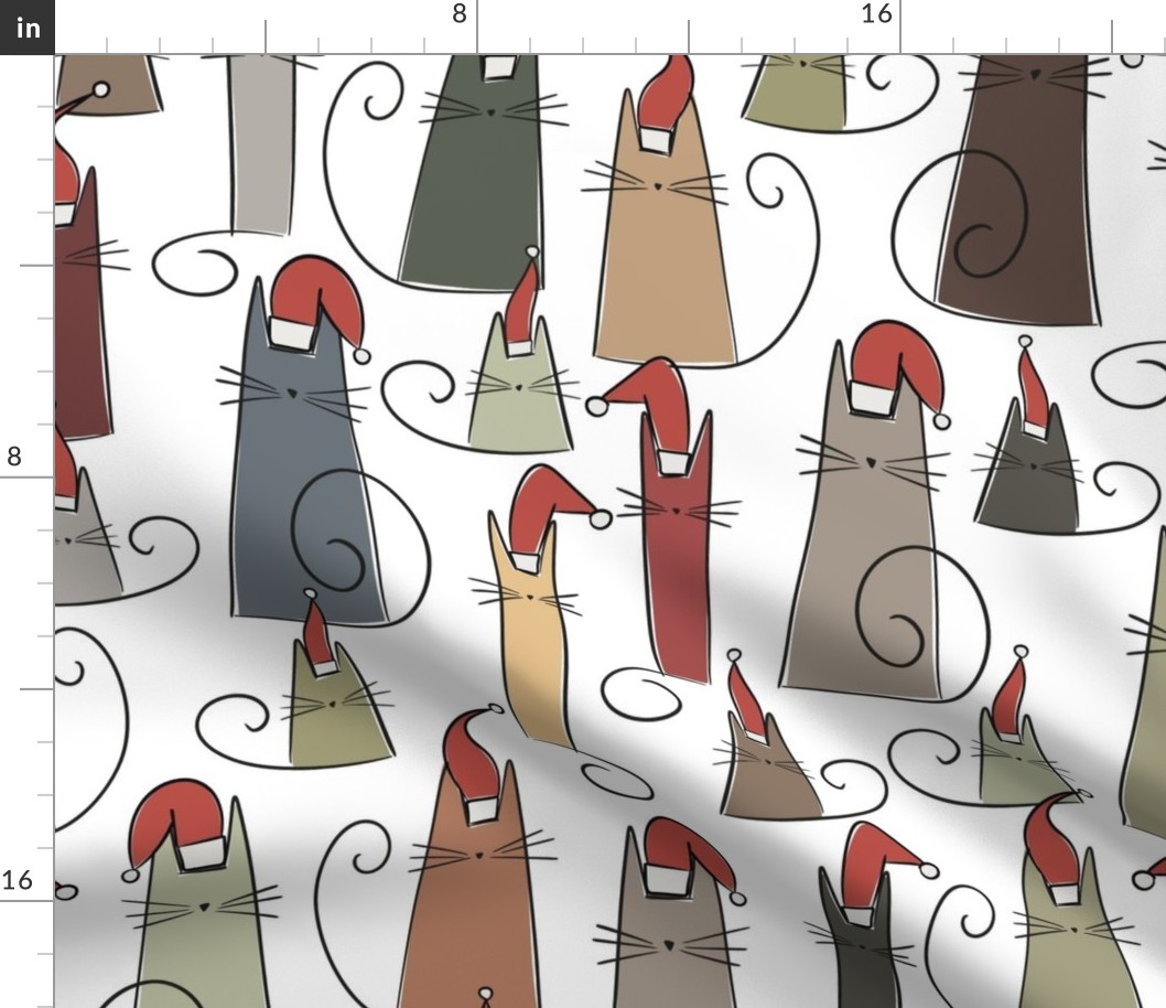 christmas cats - gus cat - earthy santa cats - cats fabric and wallpaper