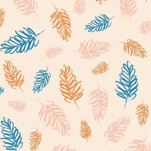 Leafy print, hand drawn leaves, colorful