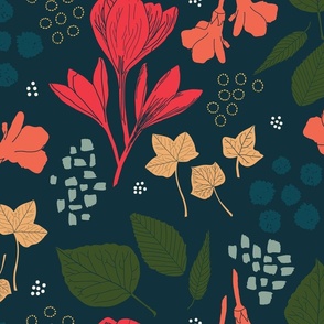 bright florals on blue background