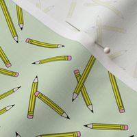 Back to school messy pencils art supply kids design in yellow on lime green mint