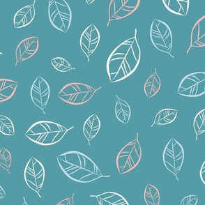 Leafy pattern, leaves on mint background