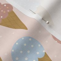 Colorful ice creams and stars on pink. Summer nursery