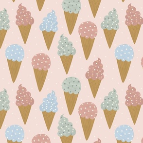 Colorful ice creams and stars on pink. Summer nursery