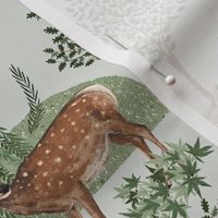  Cute deer in the bush on grey. Woodland deer