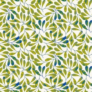  Elegant green and blue leaves on the white background. Small scale