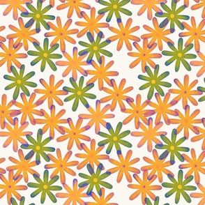 Groovy funky flowers in orange and green. Retro orange florals