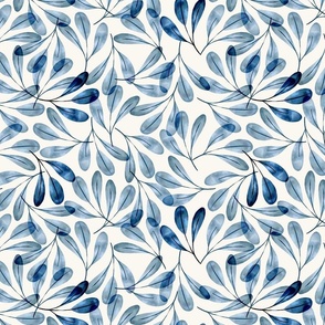  Elegant blue leaves on the white background. Big scale 