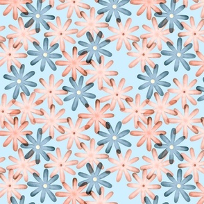 Simple pink and blue flowers on white. Egelant floral meadow on light blue